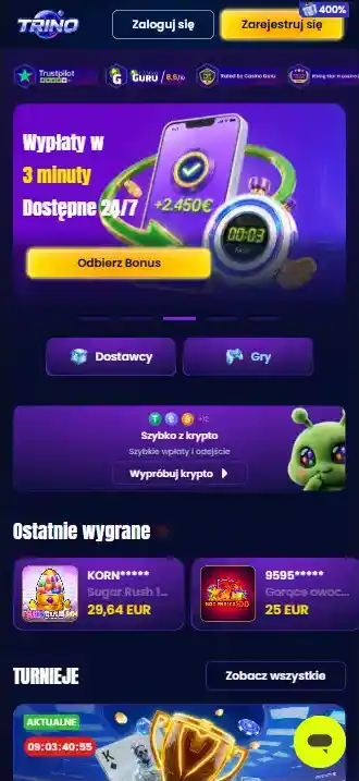 Trino Casino otwarte w mobilnej przeglądarce